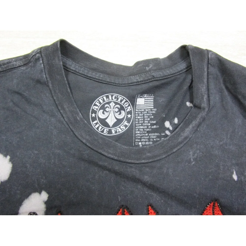 Vintage Affliction Live Fast Womens T-Shirt (XS) Distressed Y2K Dragon Mall Goth